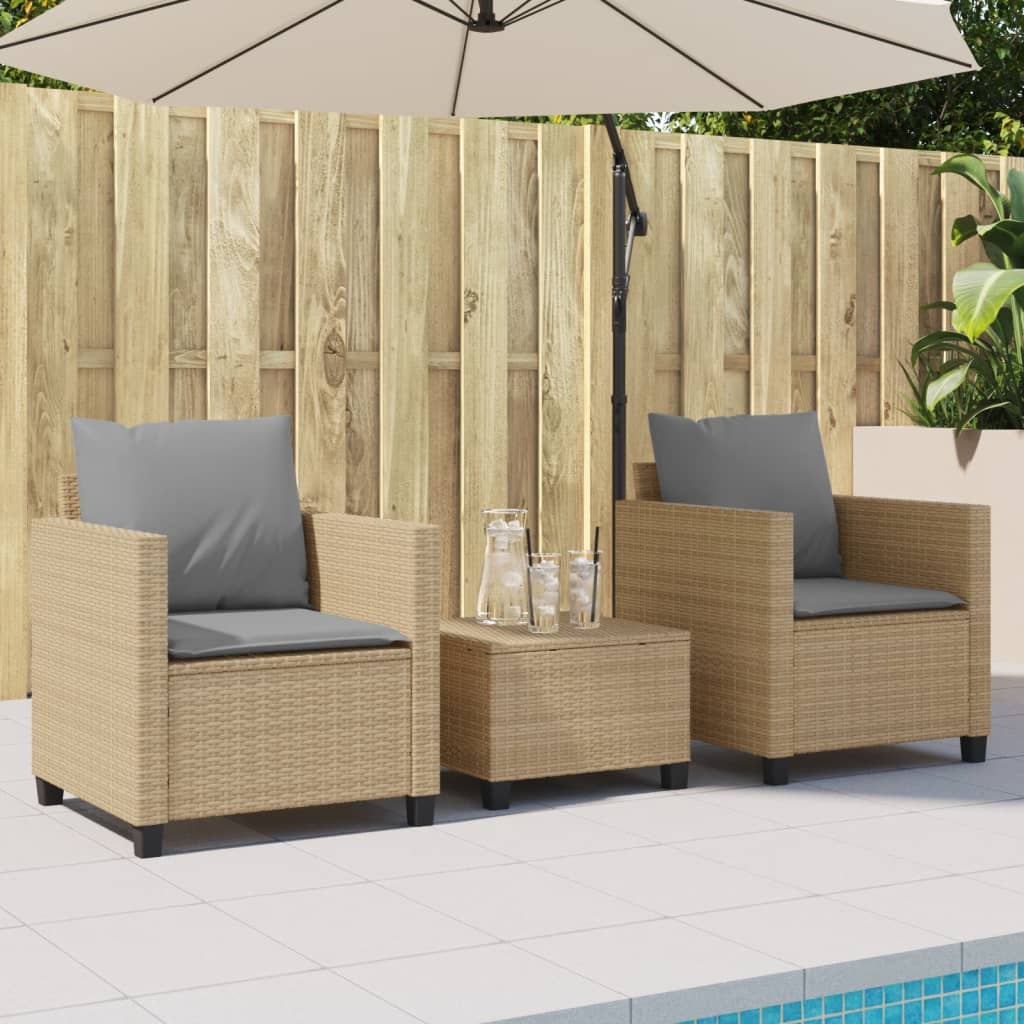 bistrosæt til haven 3 dele med hynder polyrattan beige