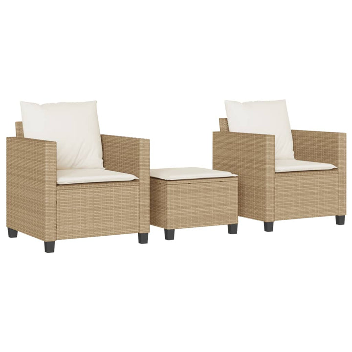 bistrosæt til haven 3 dele med hynder polyrattan beige