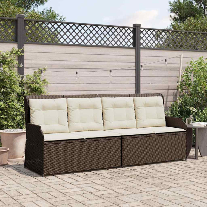 havebænk med hynder og lænefunktion polyrattan brun