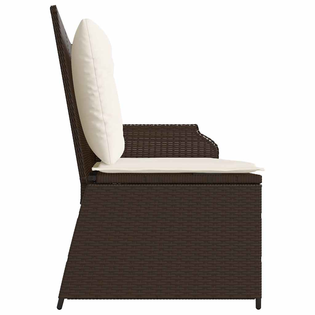 havebænk med hynder og lænefunktion polyrattan brun