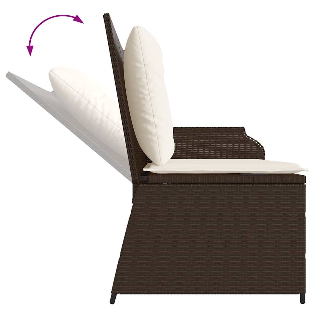 havebænk med hynder og lænefunktion polyrattan brun