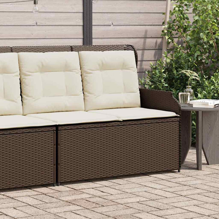 havebænk med hynder og lænefunktion polyrattan brun