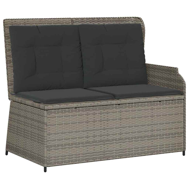 havebænk med hynder og lænefunktion polyrattan grå