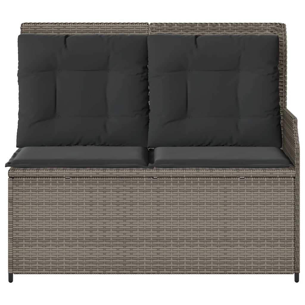 havebænk med hynder og lænefunktion polyrattan grå