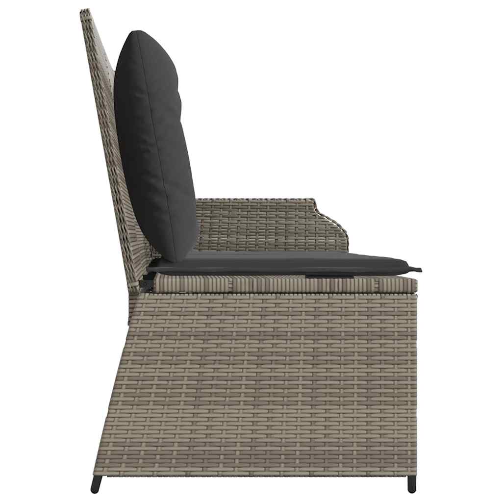 havebænk med hynder og lænefunktion polyrattan grå