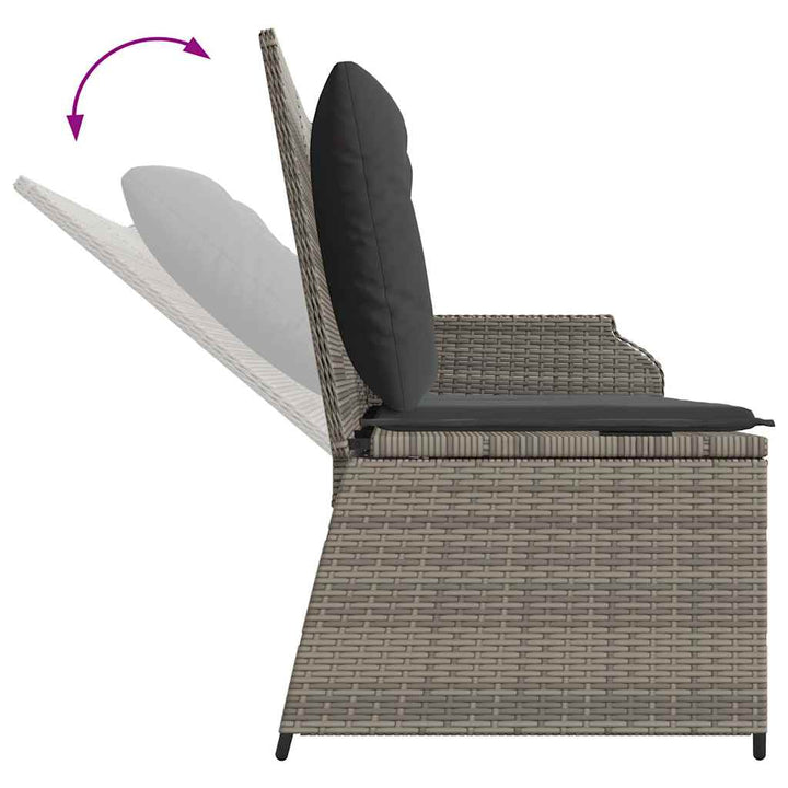 havebænk med hynder og lænefunktion polyrattan grå