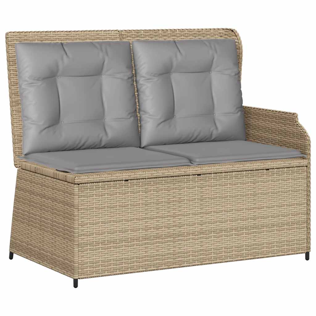 havebænk med hynder og lænefunktion polyrattan beige