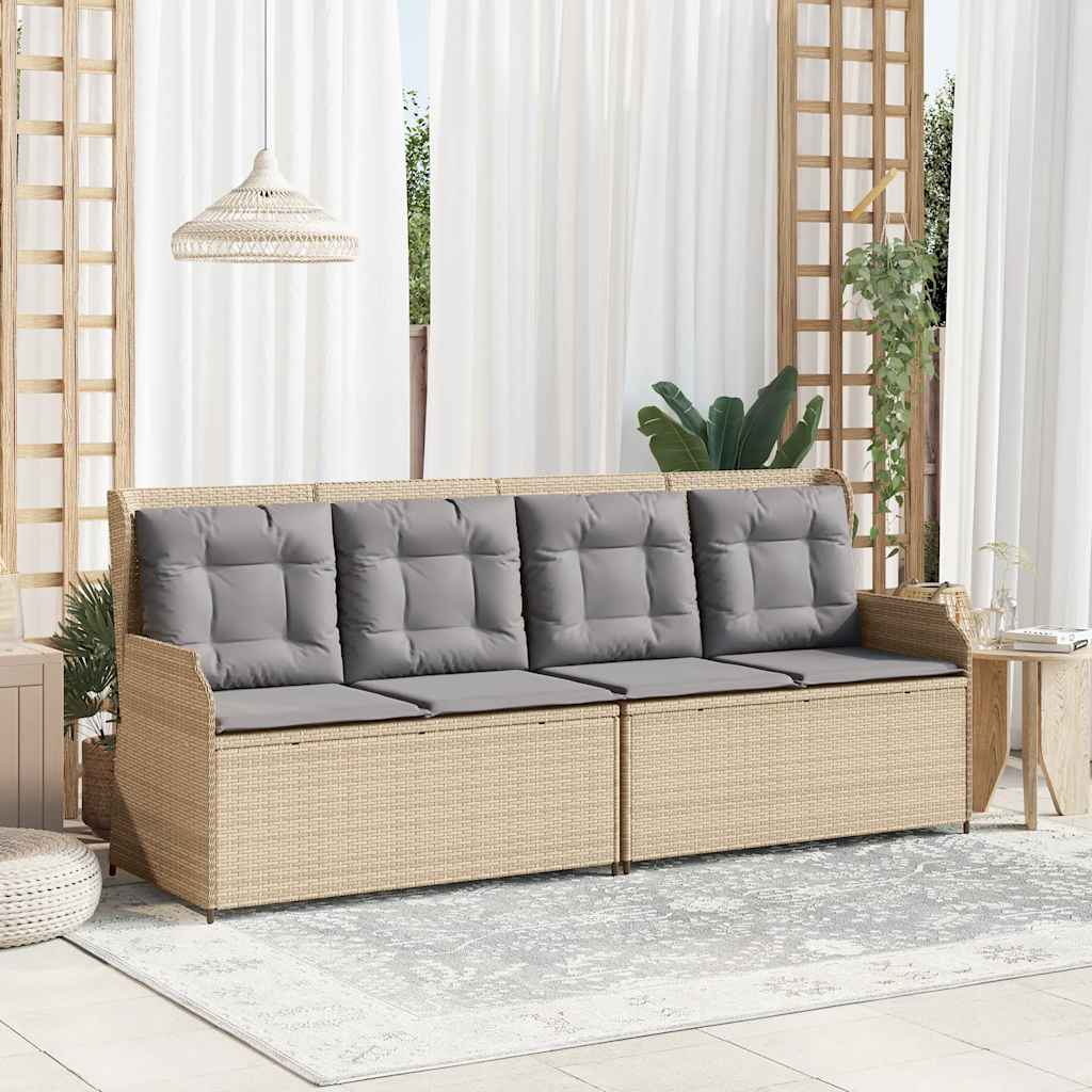 havebænk med hynder og lænefunktion polyrattan beige