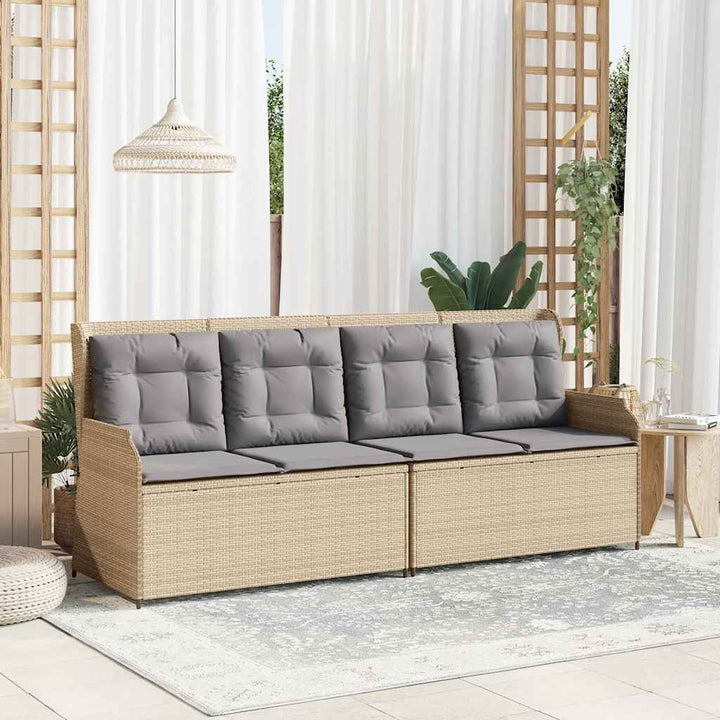 havebænk med hynder og lænefunktion polyrattan beige
