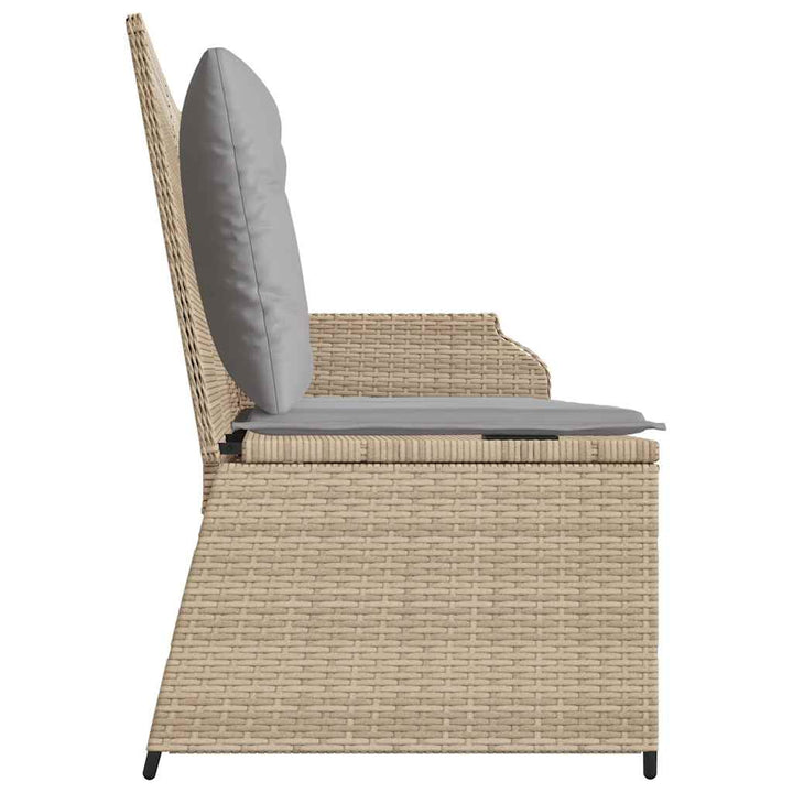 havebænk med hynder og lænefunktion polyrattan beige