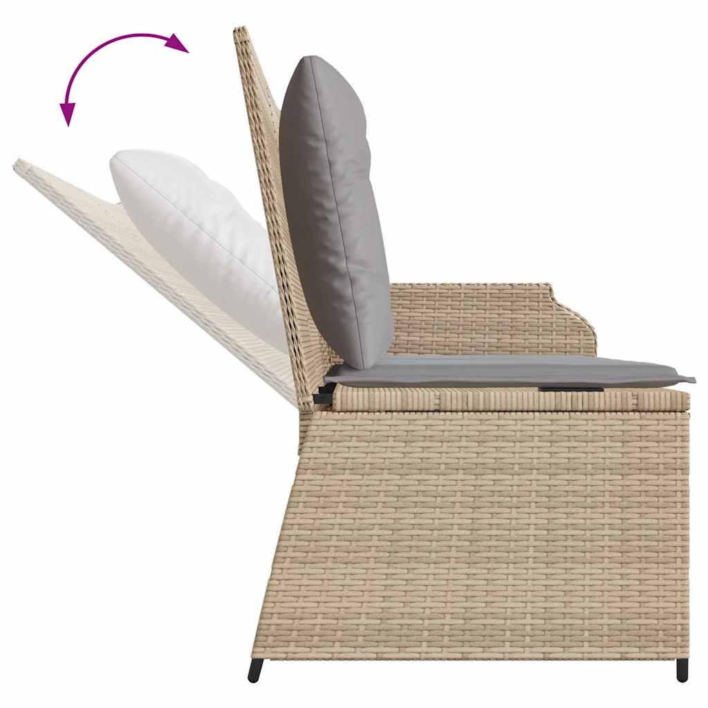 havebænk med hynder og lænefunktion polyrattan beige
