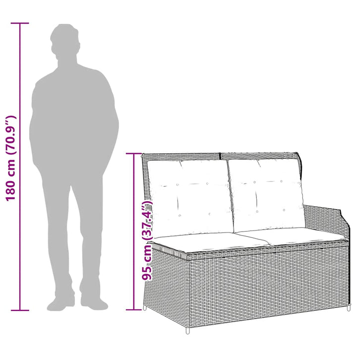 havebænk med hynder og lænefunktion polyrattan beige