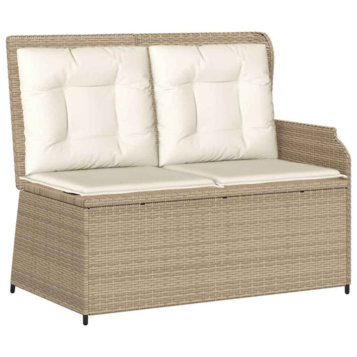 havebænk med hynder og lænefunktion polyrattan beige