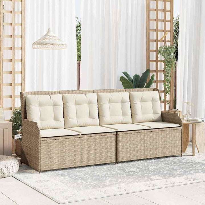 havebænk med hynder og lænefunktion polyrattan beige