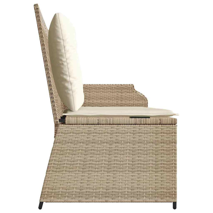 havebænk med hynder og lænefunktion polyrattan beige