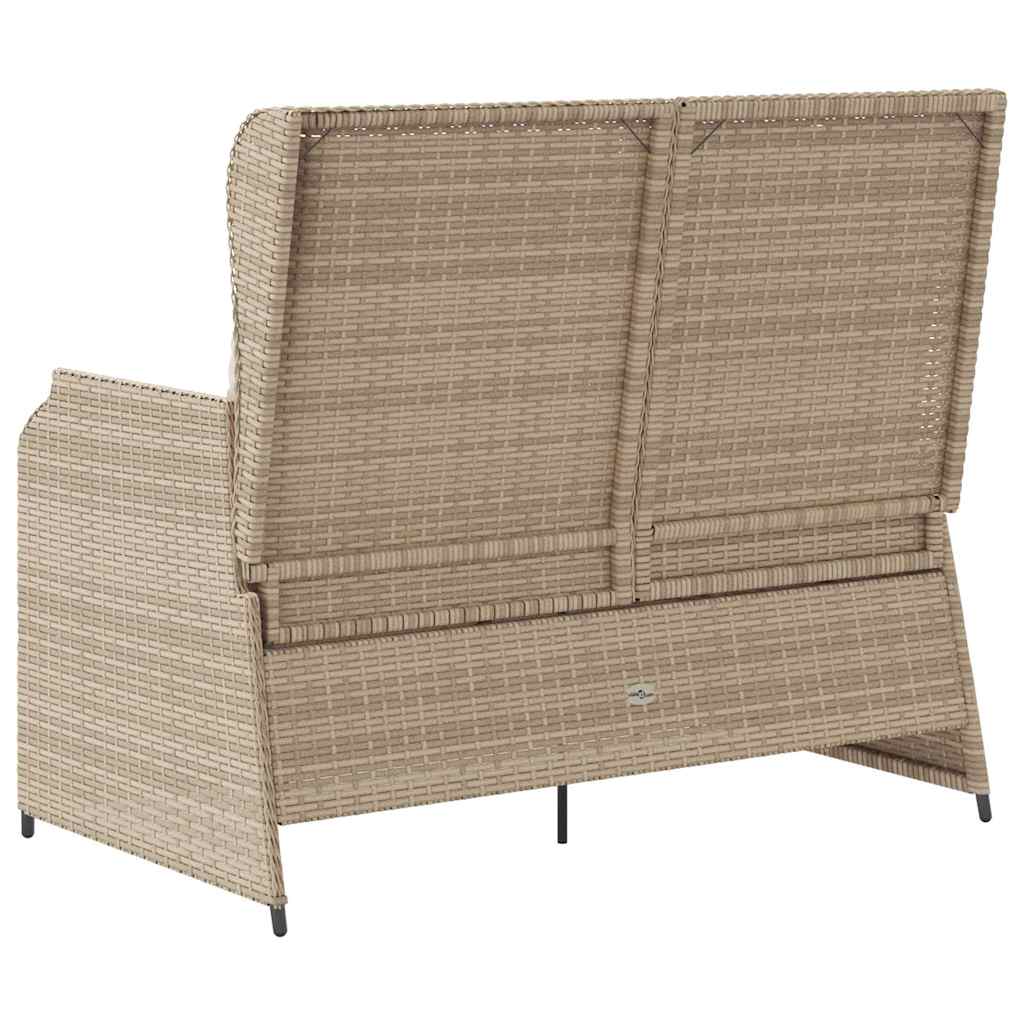 havebænk med hynder og lænefunktion polyrattan beige