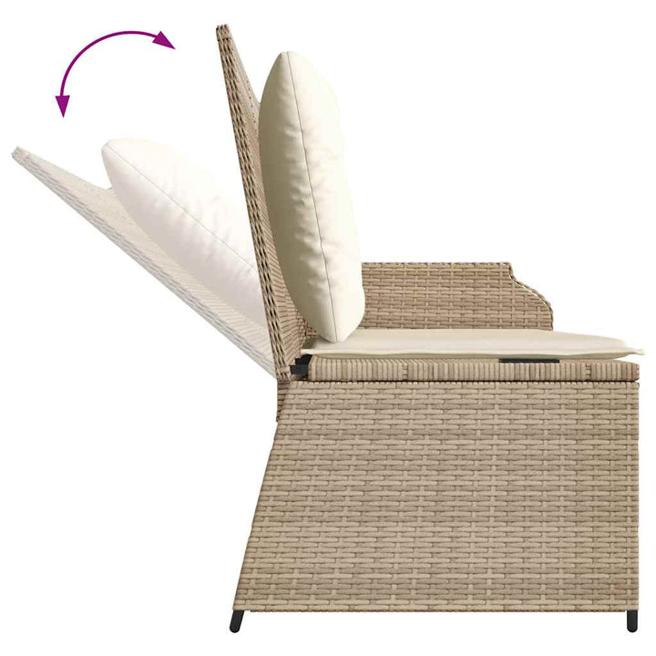 havebænk med hynder og lænefunktion polyrattan beige