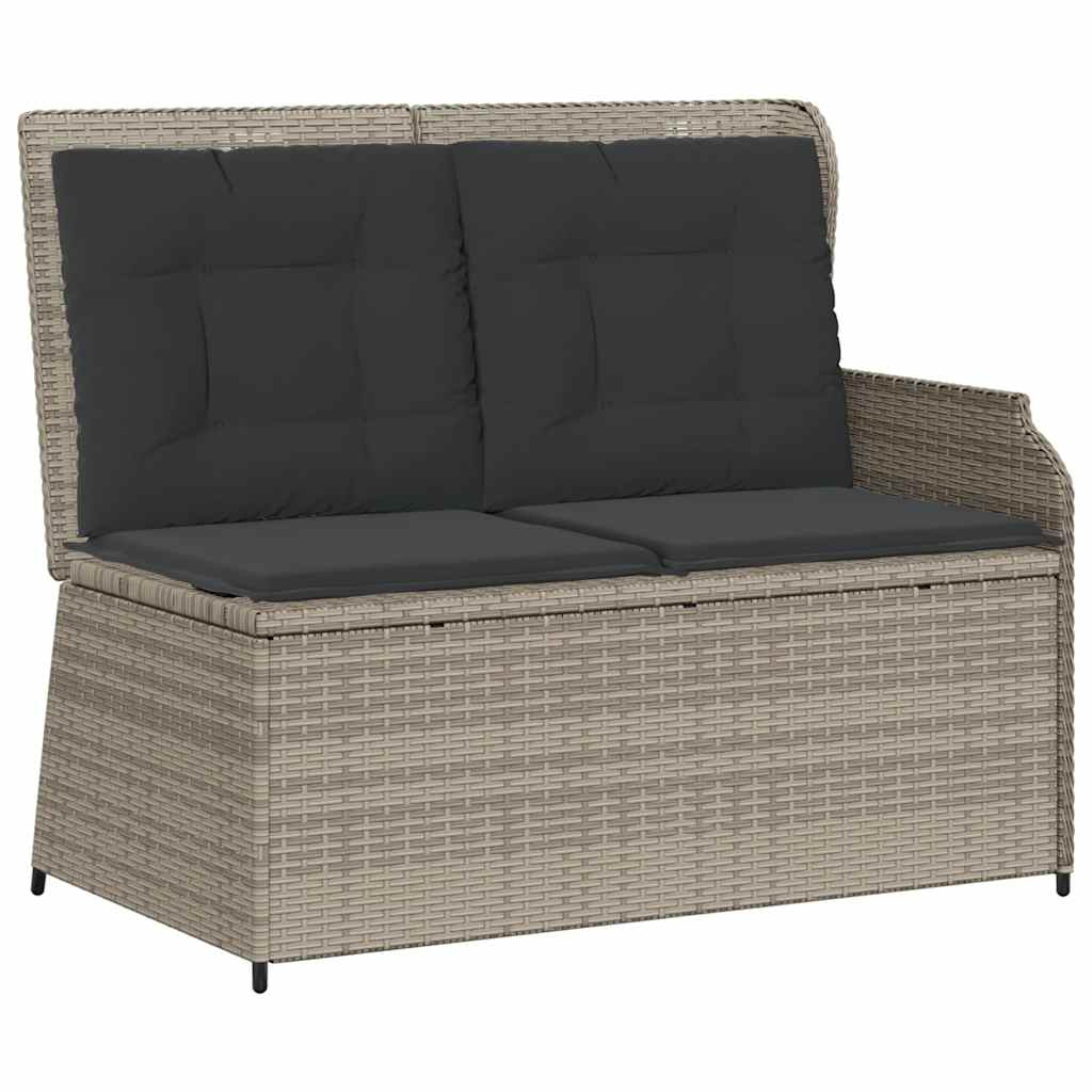havebænk med hynder og lænefunktion polyrattan lysegrå