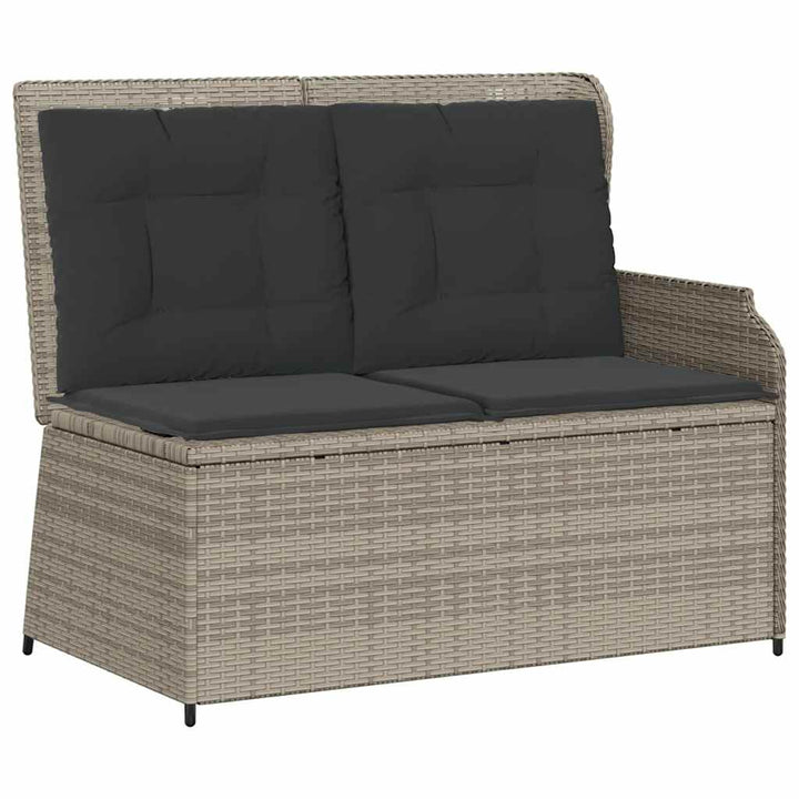 havebænk med hynder og lænefunktion polyrattan lysegrå