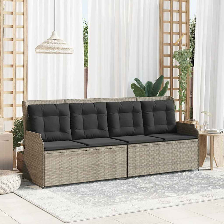havebænk med hynder og lænefunktion polyrattan lysegrå