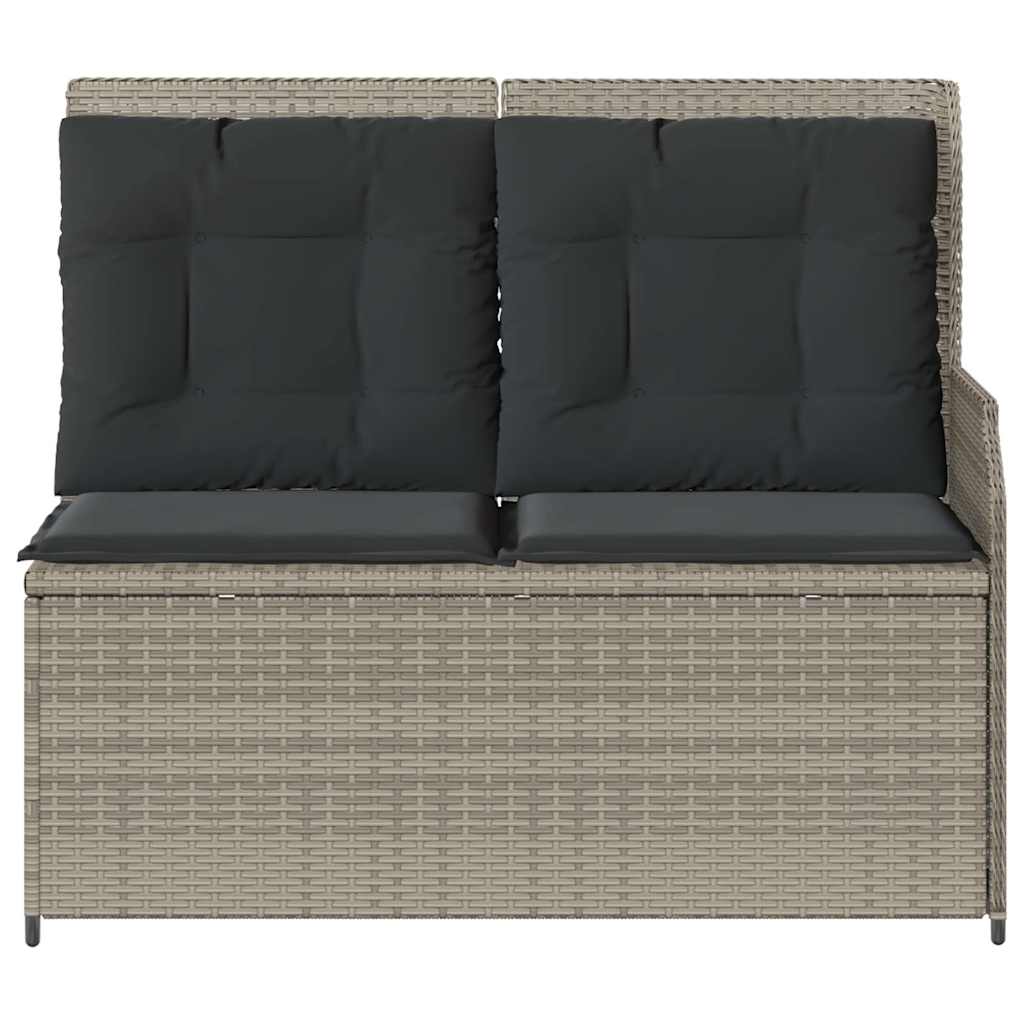 havebænk med hynder og lænefunktion polyrattan lysegrå
