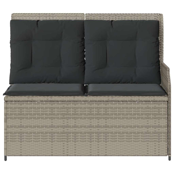 havebænk med hynder og lænefunktion polyrattan lysegrå