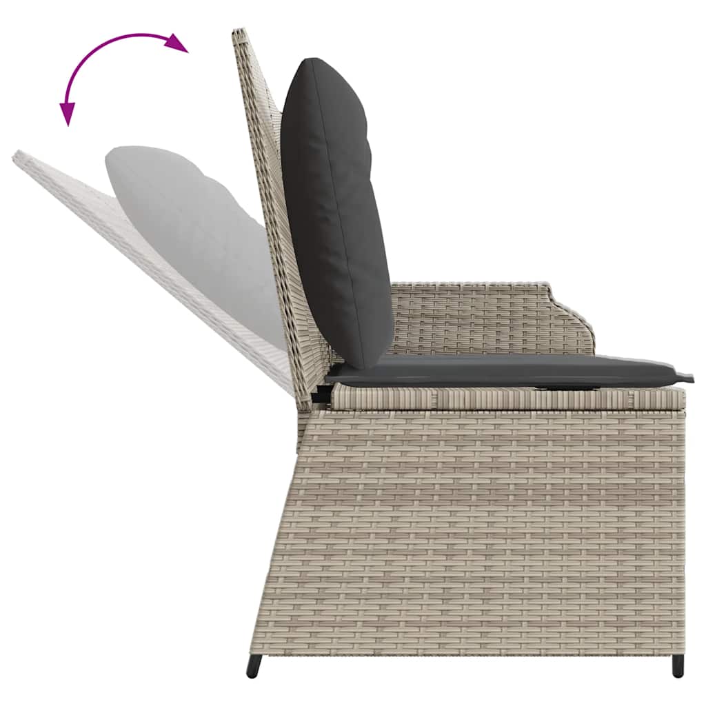 havebænk med hynder og lænefunktion polyrattan lysegrå