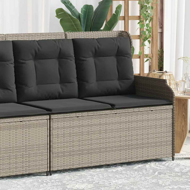 havebænk med hynder og lænefunktion polyrattan lysegrå