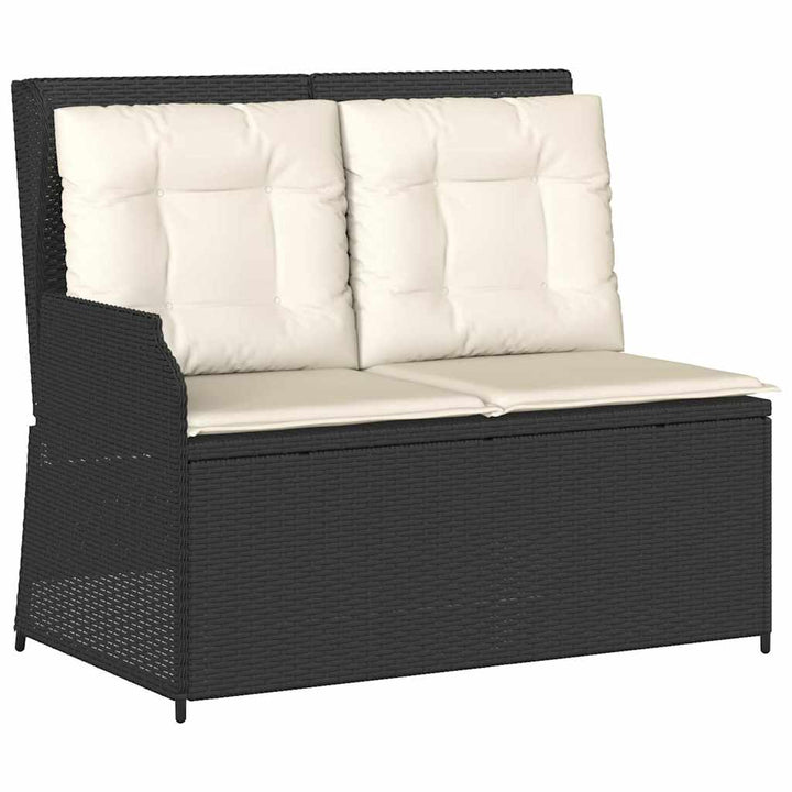 havebænk med hynder og lænefunktion polyrattan sort