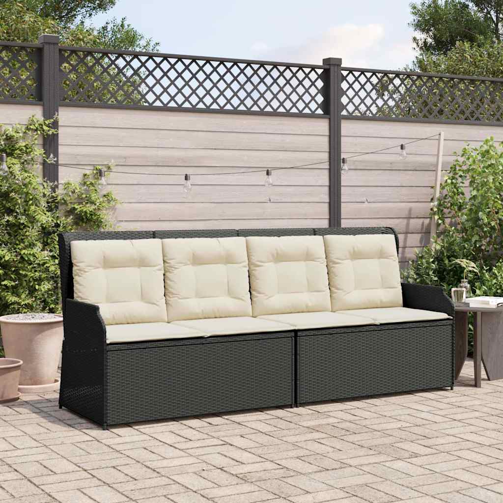 havebænk med hynder og lænefunktion polyrattan sort