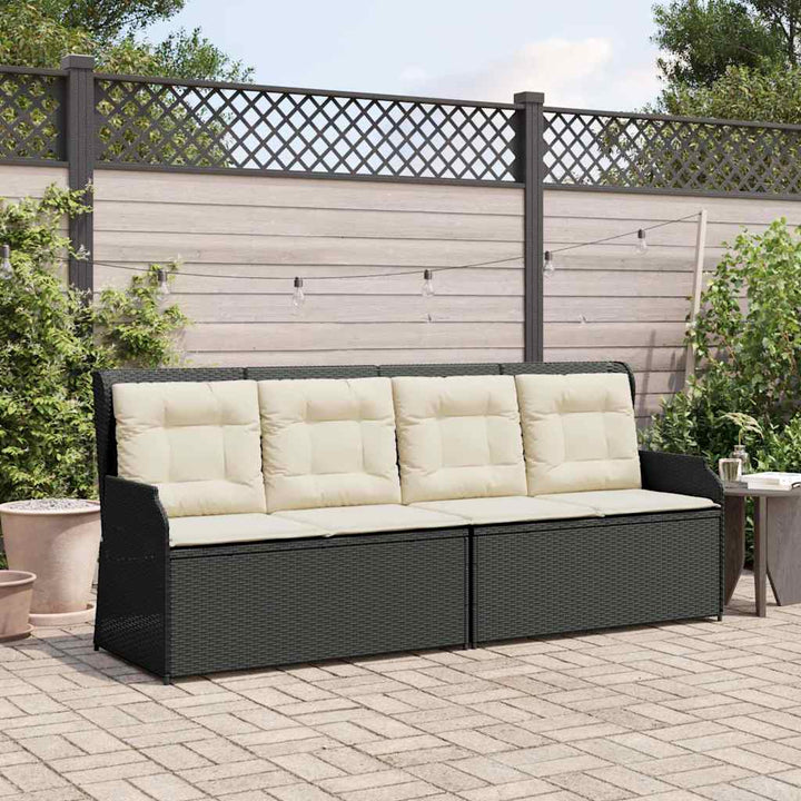 havebænk med hynder og lænefunktion polyrattan sort
