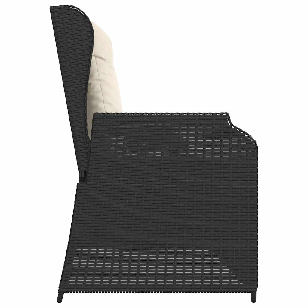 havebænk med hynder og lænefunktion polyrattan sort