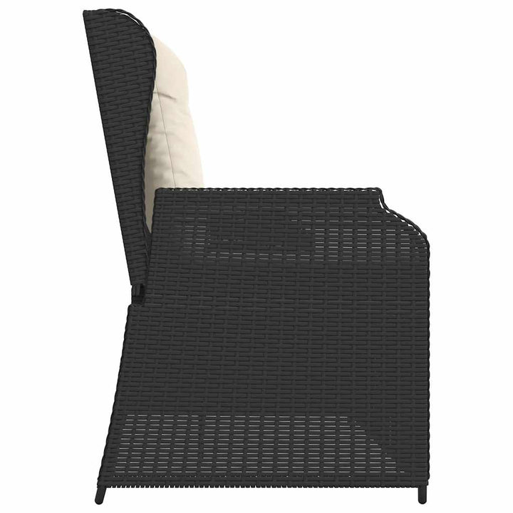 havebænk med hynder og lænefunktion polyrattan sort