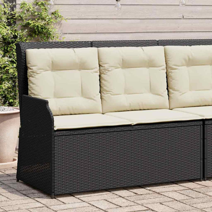 havebænk med hynder og lænefunktion polyrattan sort