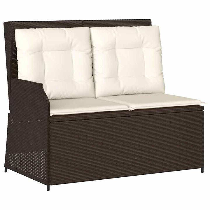havebænk med hynder og lænefunktion polyrattan brun