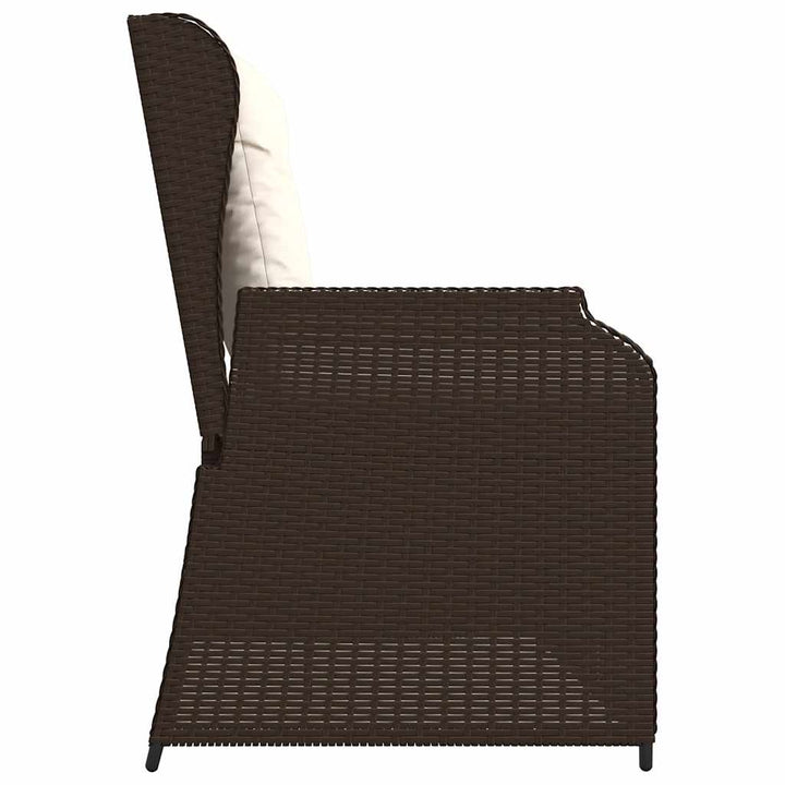 havebænk med hynder og lænefunktion polyrattan brun