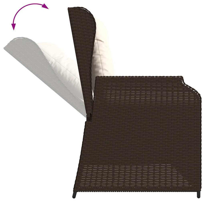 havebænk med hynder og lænefunktion polyrattan brun