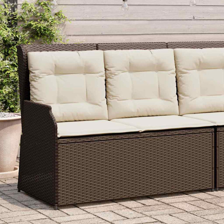 havebænk med hynder og lænefunktion polyrattan brun