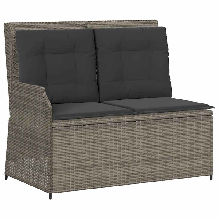 havebænk med hynder og lænefunktion polyrattan grå