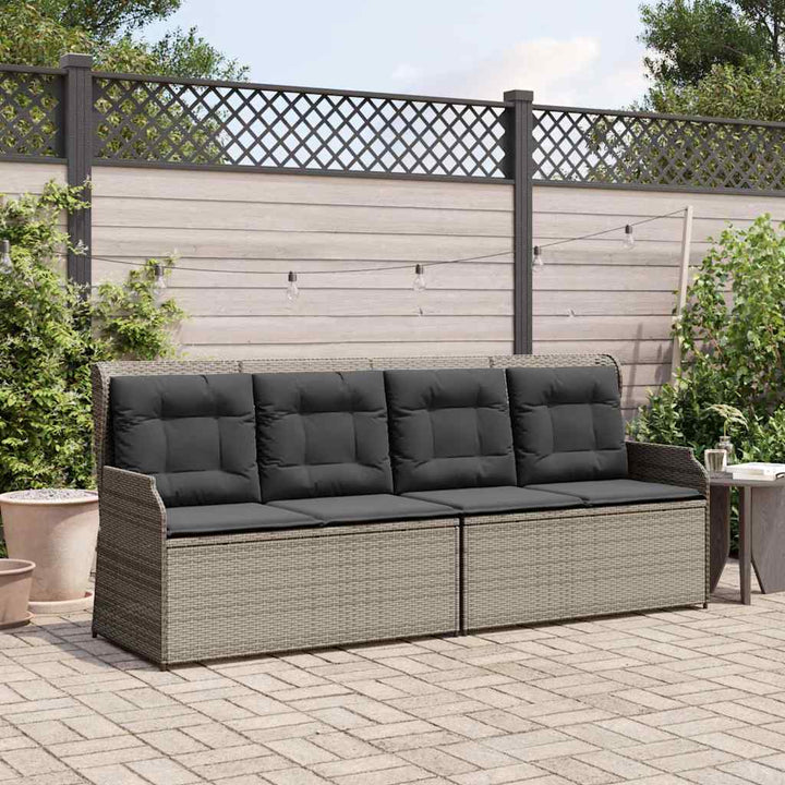 havebænk med hynder og lænefunktion polyrattan grå