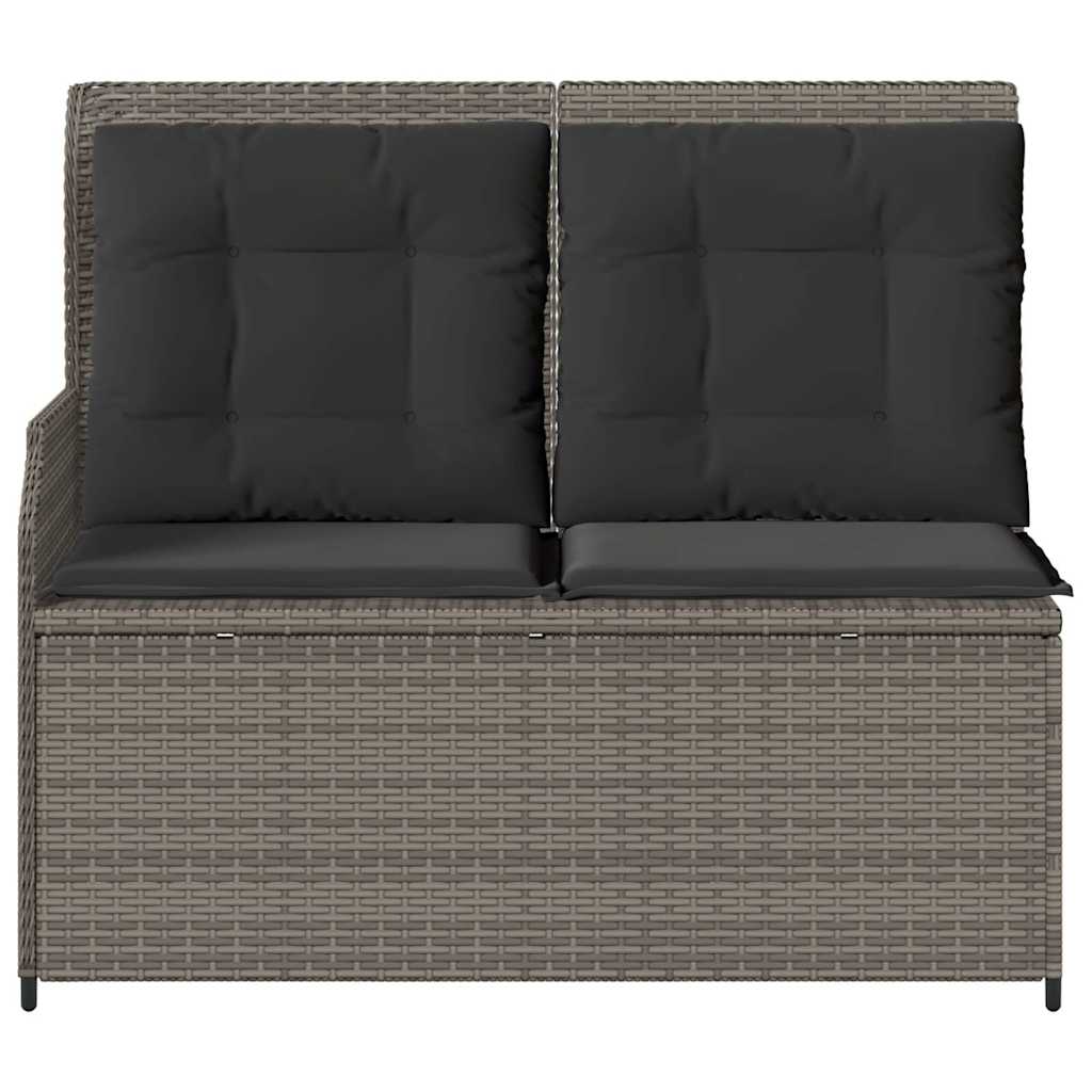 havebænk med hynder og lænefunktion polyrattan grå