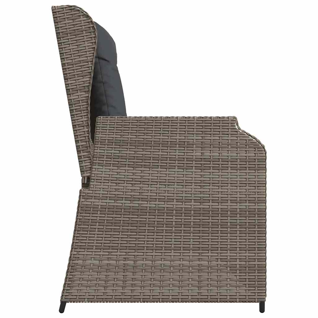 havebænk med hynder og lænefunktion polyrattan grå