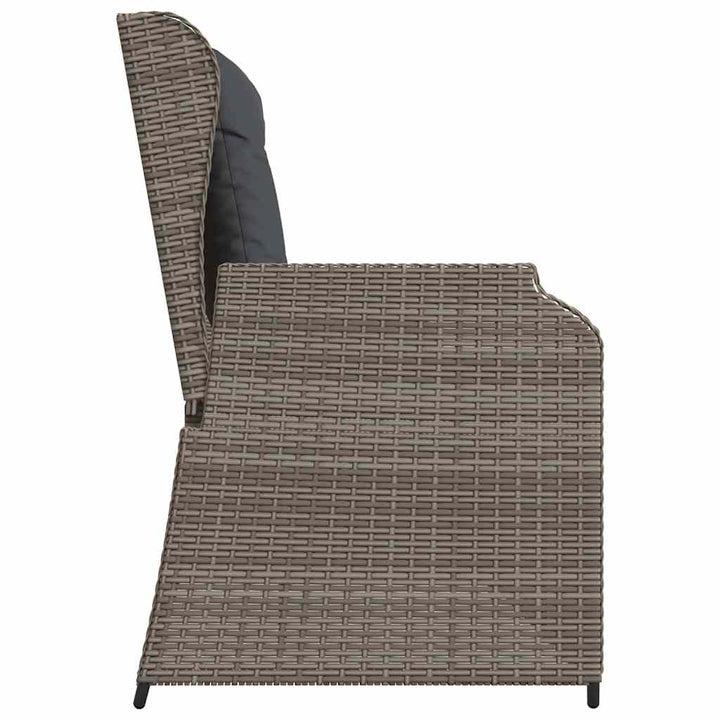 havebænk med hynder og lænefunktion polyrattan grå