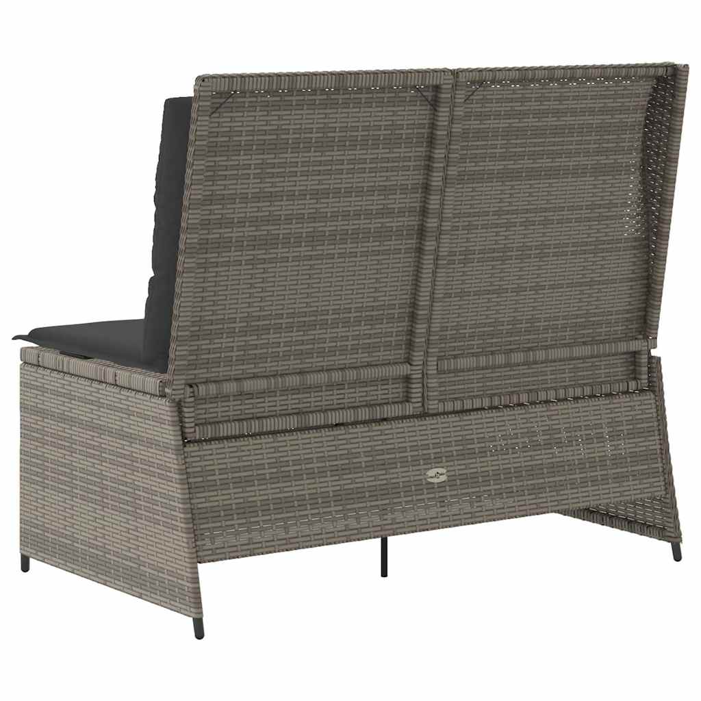 havebænk med hynder og lænefunktion polyrattan grå
