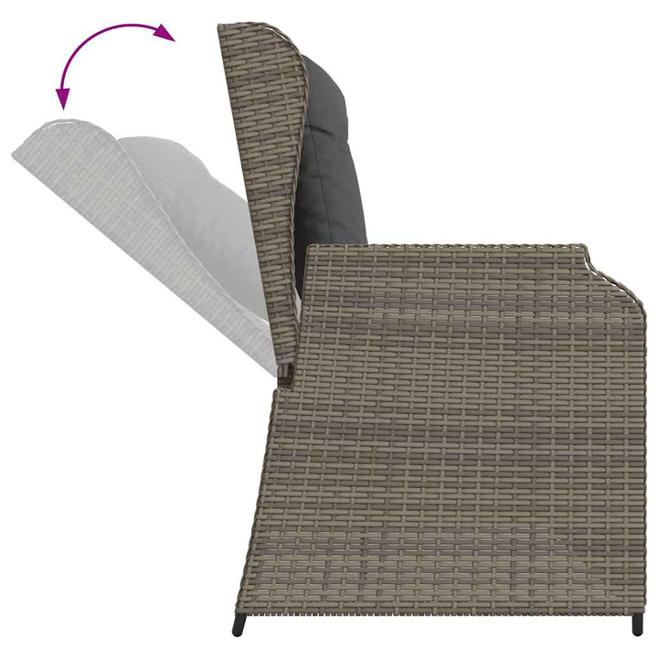 havebænk med hynder og lænefunktion polyrattan grå