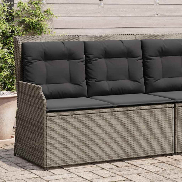 havebænk med hynder og lænefunktion polyrattan grå