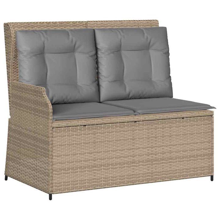 havebænk med hynder og lænefunktion polyrattan beige