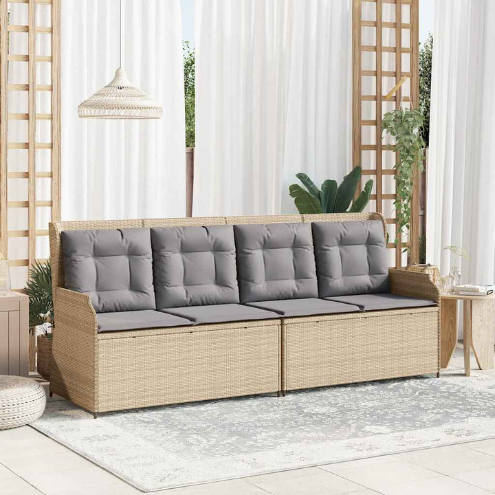 havebænk med hynder og lænefunktion polyrattan beige