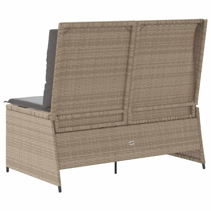 havebænk med hynder og lænefunktion polyrattan beige