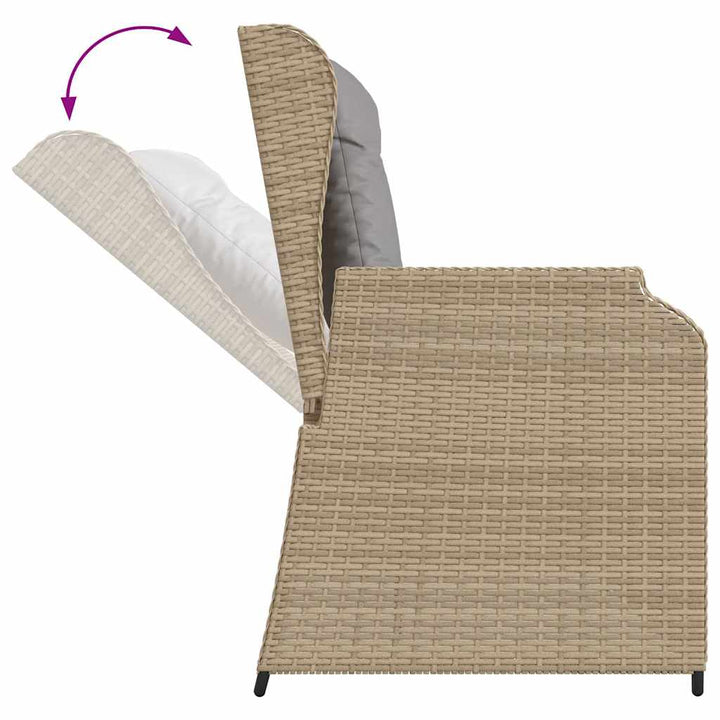 havebænk med hynder og lænefunktion polyrattan beige